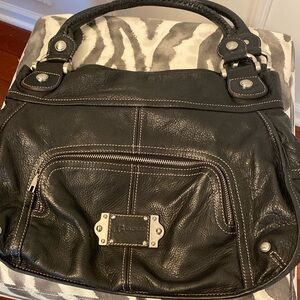 B Markowsky Women’s Leather satchel bag , leopard interior, magnetic closure